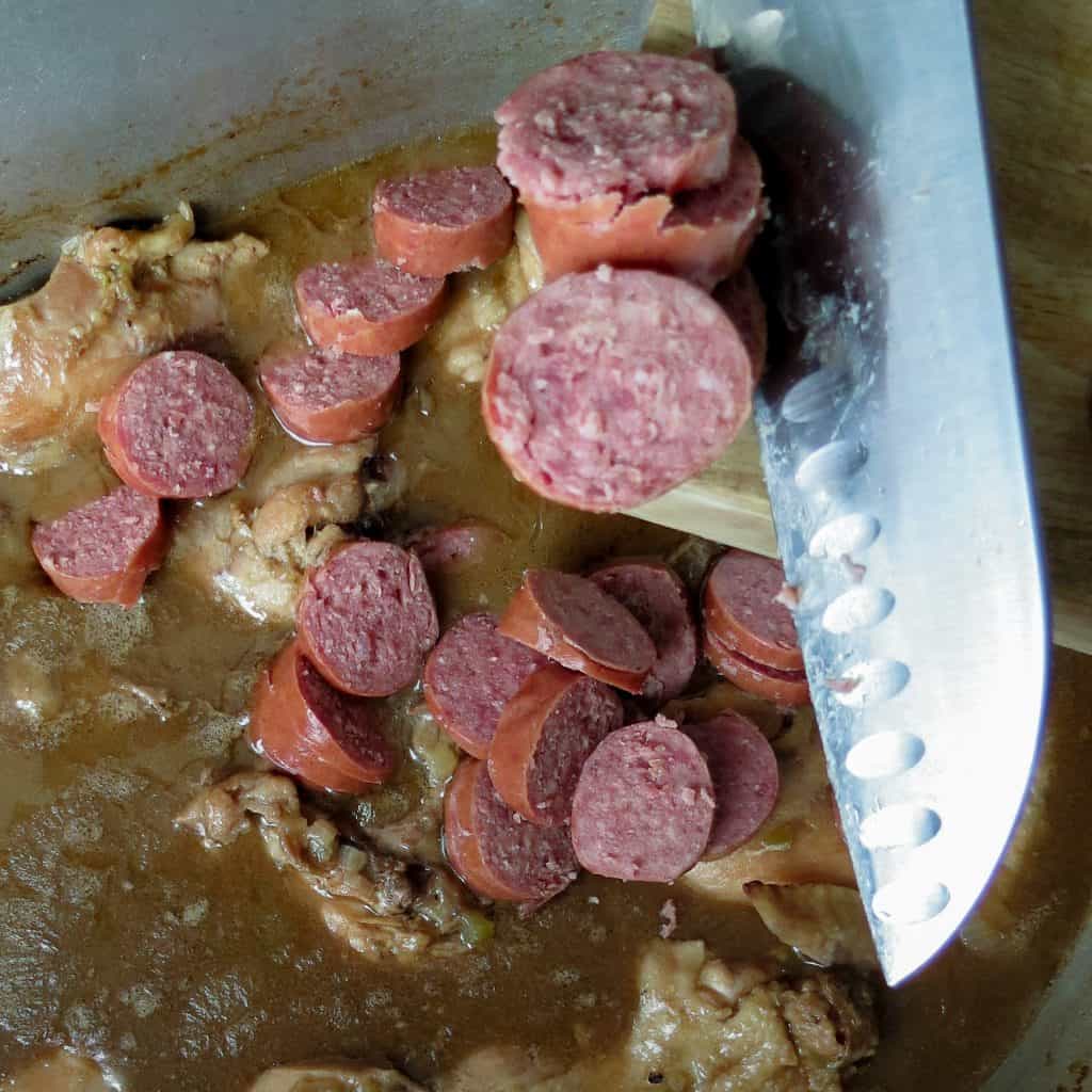 A pot of Chicken Gumbo, Simply Classic Cajun with sausage.