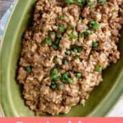 Rice dressing in a green oval dish.