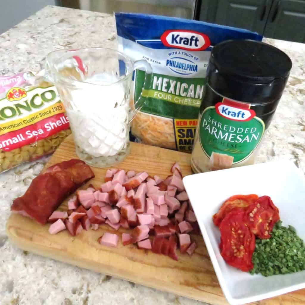 Ingredients for tasso macaroni and cheese.
