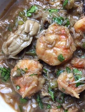 A bowl full of Seafood Gumbo.