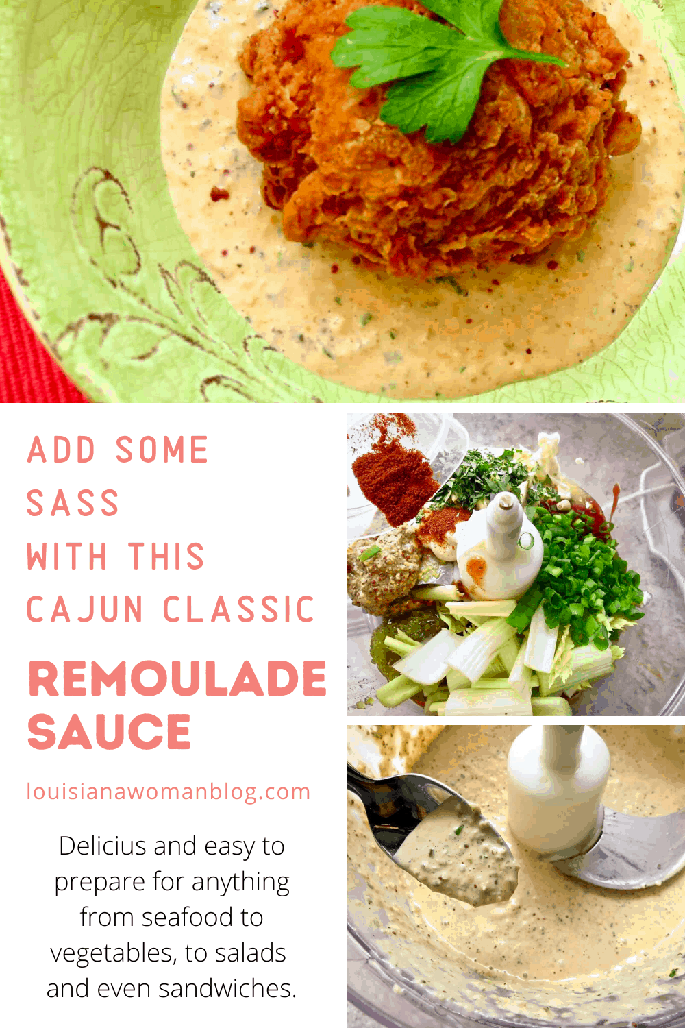 A boudin ball sitting in a dish of remoulade sauce.