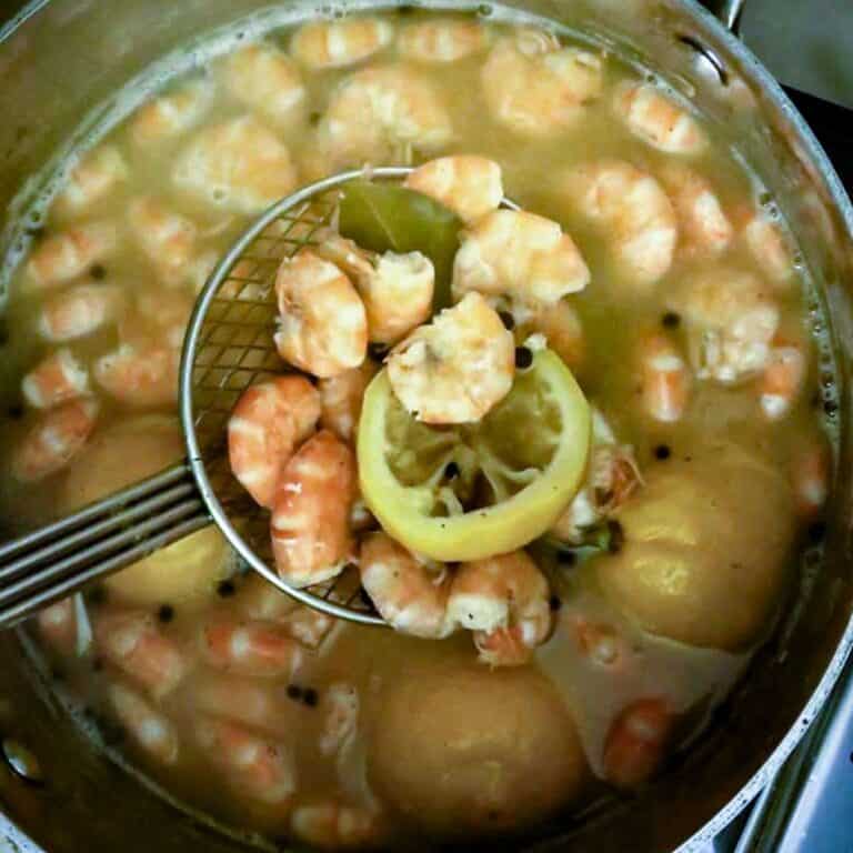 A pot of boiled shrimp.