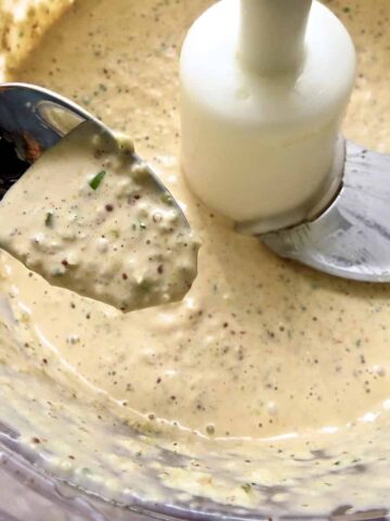 Creamy remoulade sauce in a food processor.