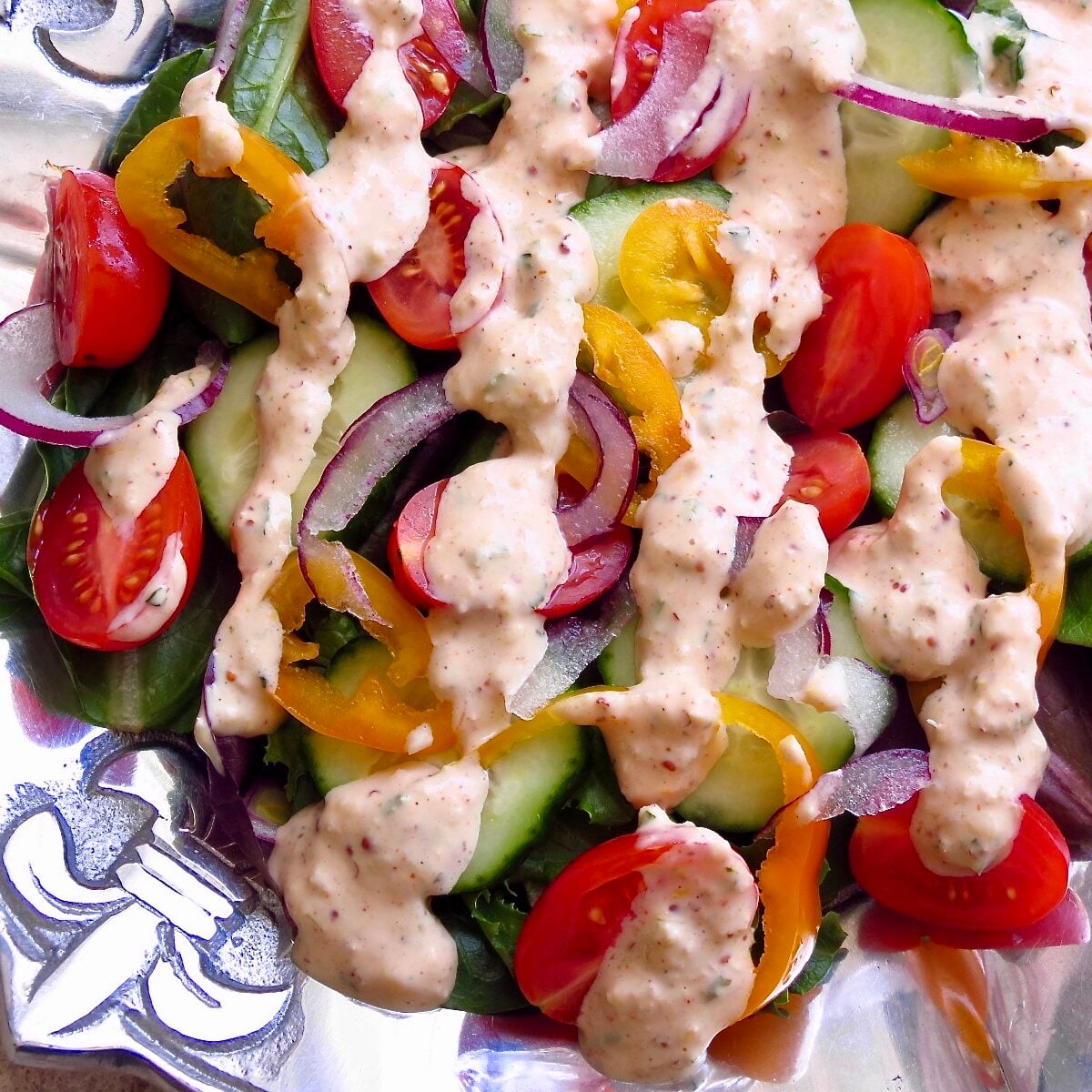 Remoulade sauce on a salad.