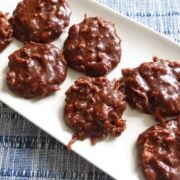 German Chocolate No-Bakes on a white plate.