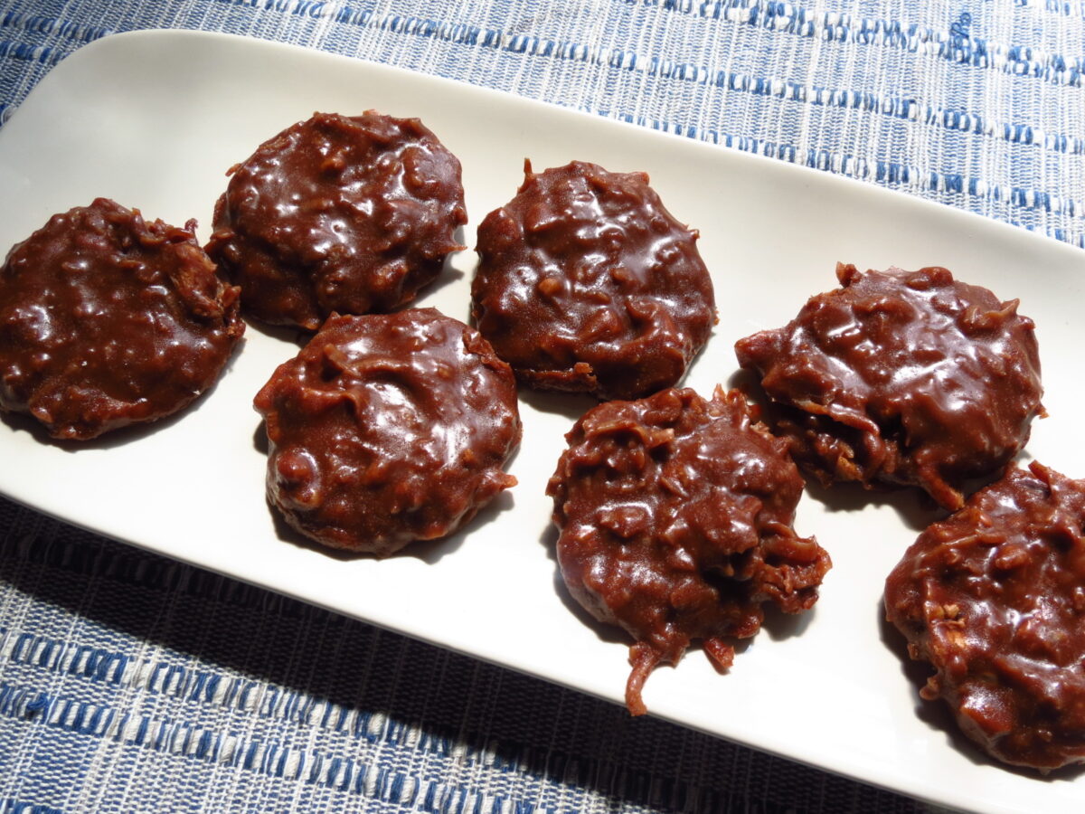 German Chocolate No-Bakes on a white plate.