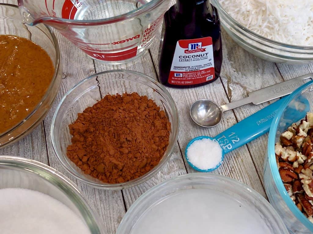 Ingredients for German Chocolate No-Bakes.