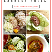A collage of assembling and cooked cabbage rolls.