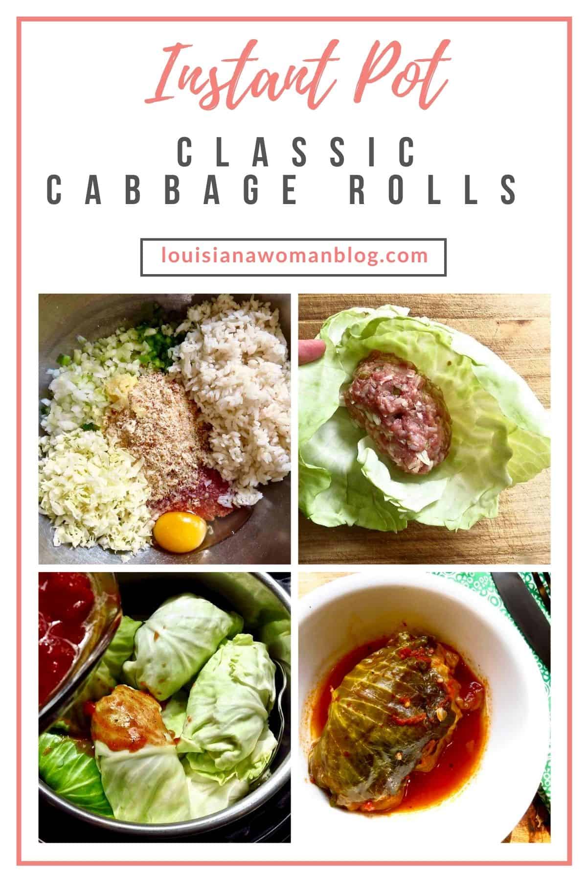 A collage of assembling and cooked cabbage rolls.