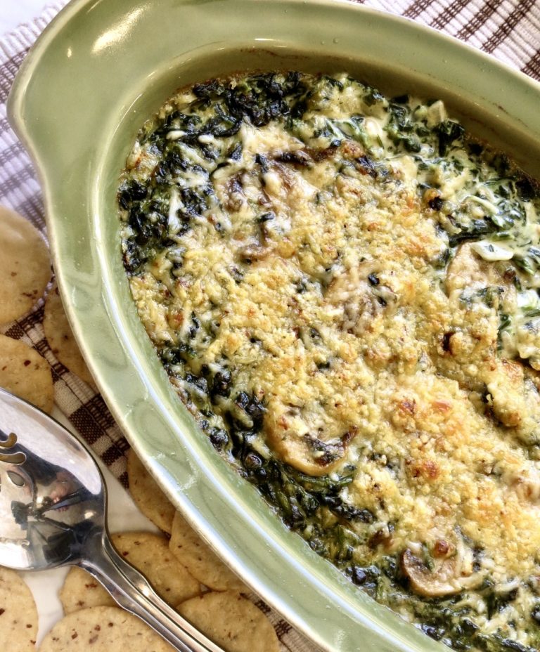 Casserole with browned Cream Spinach With Mushrooms.