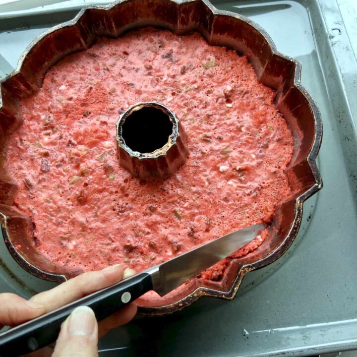 Cherry Or Lime Flavored poured into a round bundt cake mold.