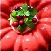 Molded Congealed Salad, Cherry Or Lime Flavored on a bed of lettuce.