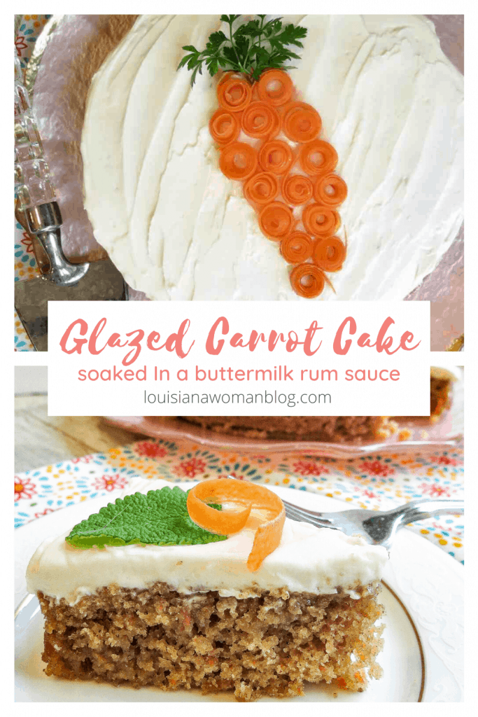 A collage of carrot cake whole and sliced.