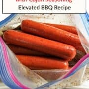 Hot dogs in a ziplock bag opened with marinade on the weiners.