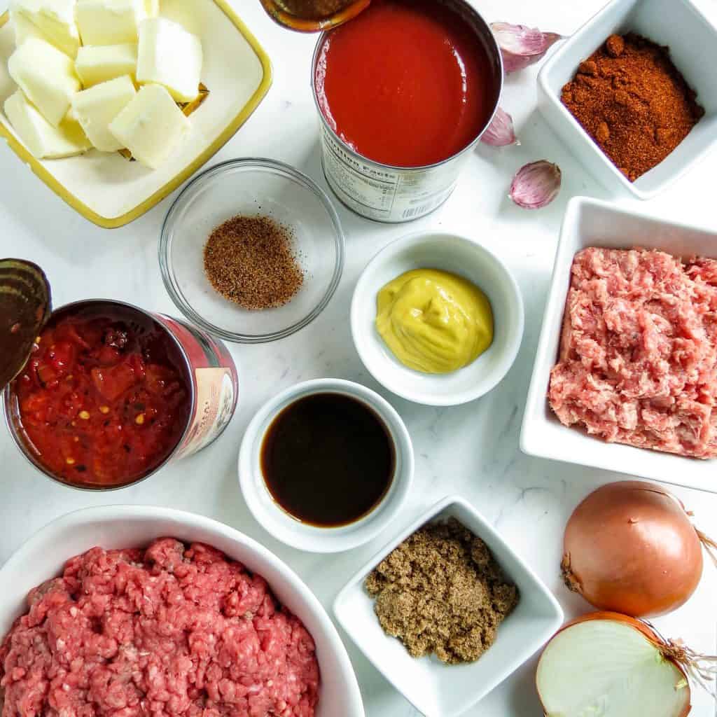 Ingredients for hot dog chili in the Instant Pot.
