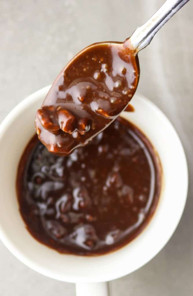 A spoonful of Fudgy Chocolate Mug Brownie batter.