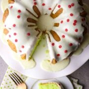 A bundt cake with red sprinkles.