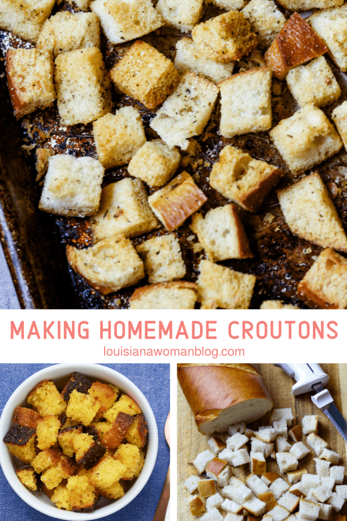 A sheet pan of baked croutons.