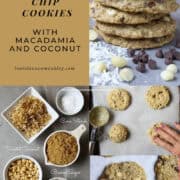 A collage of pictures of process shots making chocolate chip cookies.