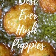 Hush Puppies frying in hot oil.