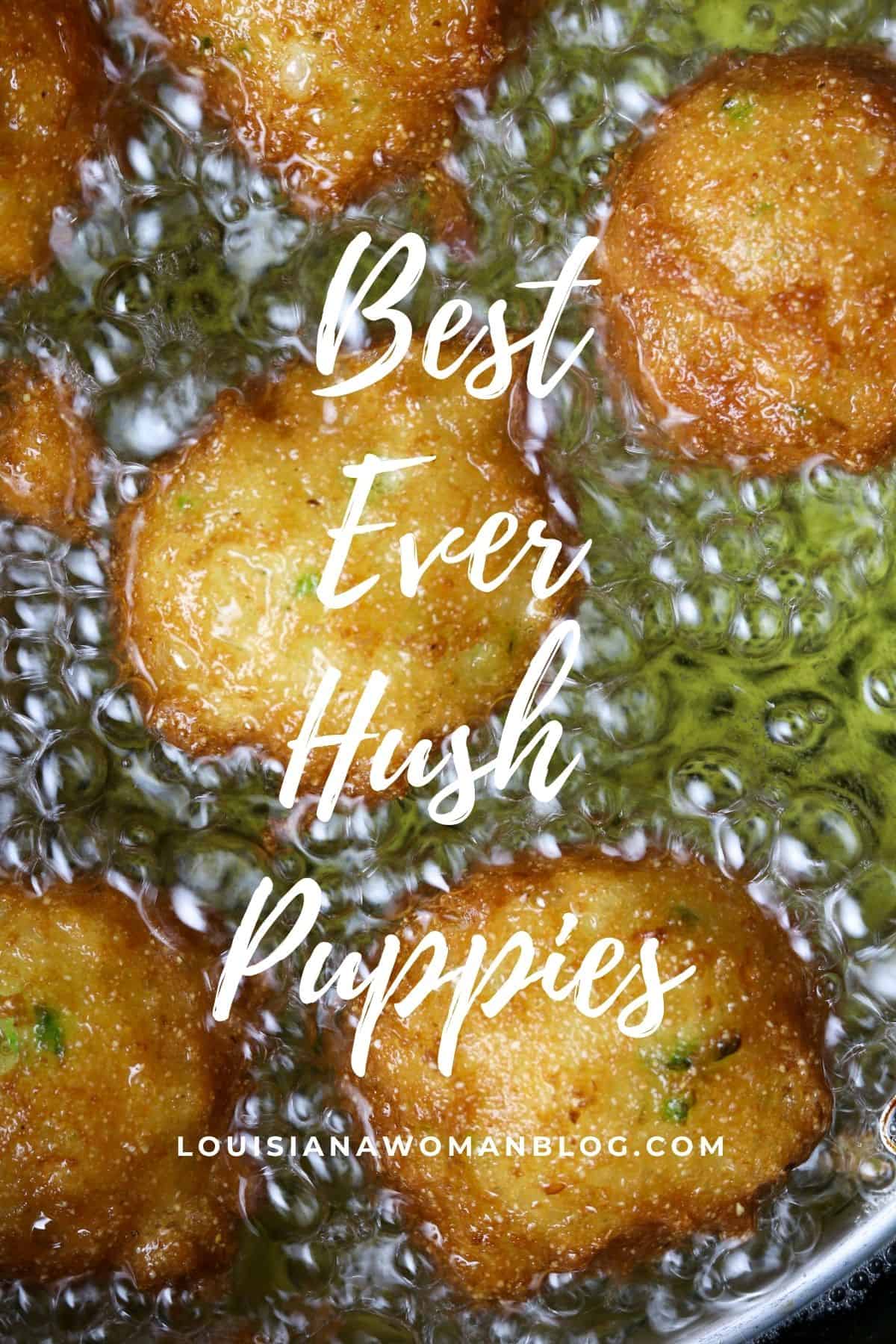 Hush Puppies frying in hot oil.