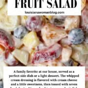 A close up of Fresh Fruit in a cream sauce for a Pinterest Pin.