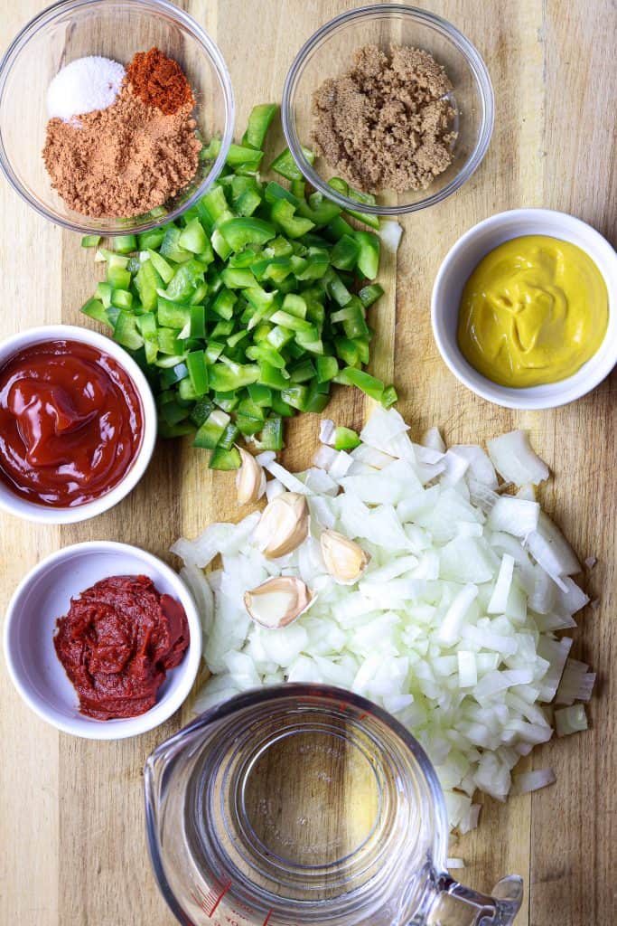 Ingredients for Homemade Sloppy Joes made from scratch.