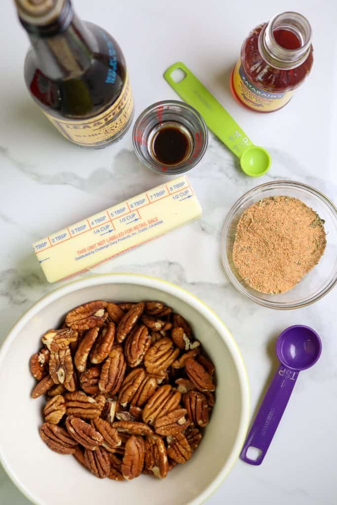 Ingredients of butter, pecans, Cajun seasoning and others.