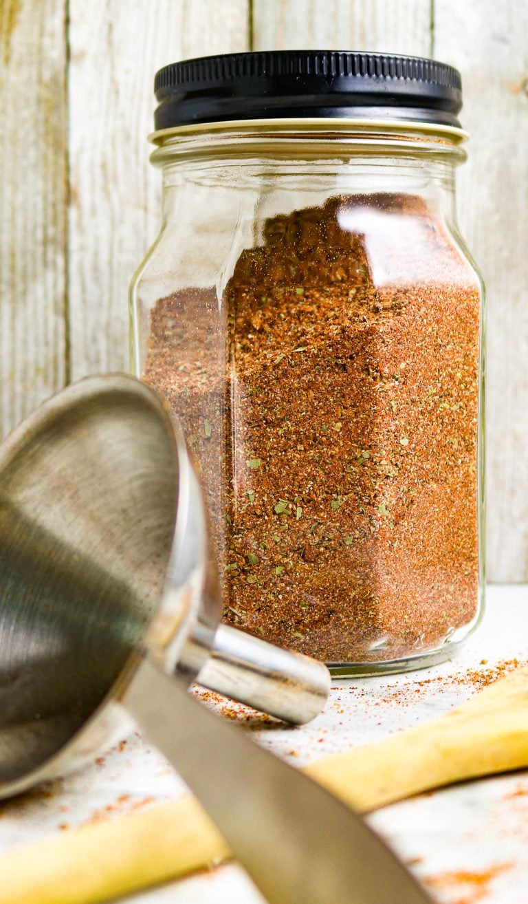 Glass jar of Best Homemade Taco Seasoning Recipe.