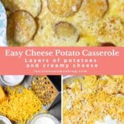Collage of photos for a cheese potato casserole.