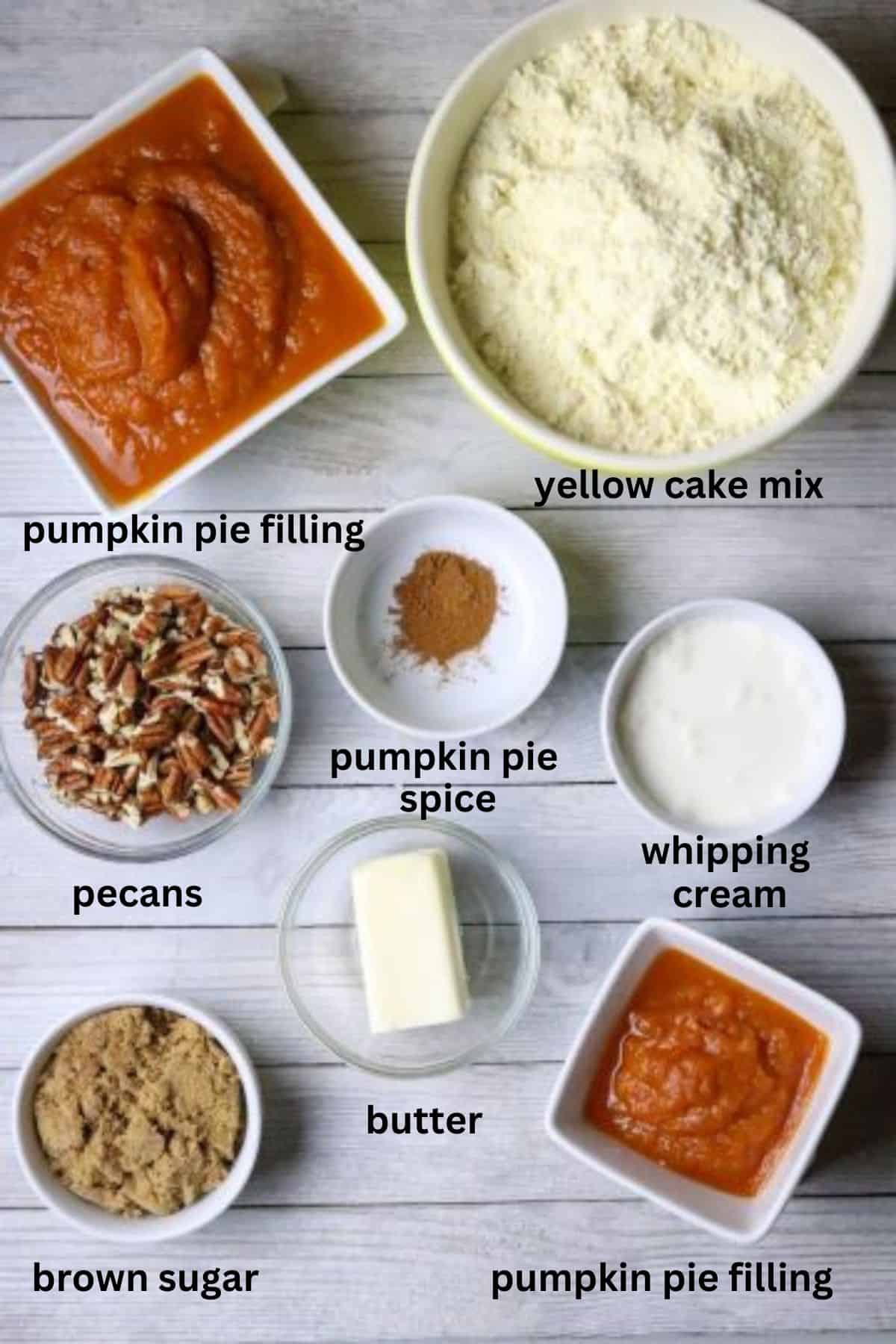 Ingredients for 2-Ingredient Pumpkin Cake With Brown Sugar Glaze.