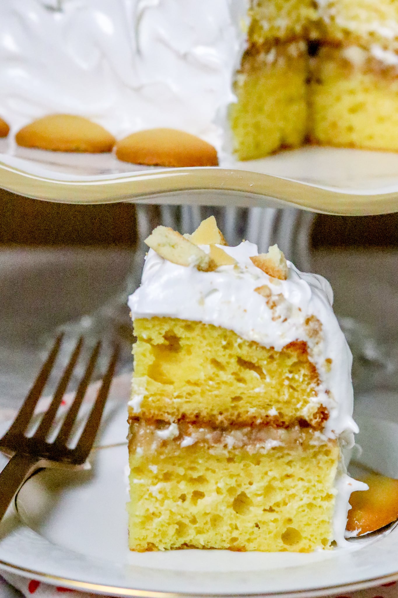 A piece of Banana Pudding Cake Mix Cake.