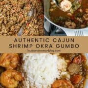 A bowl of Shrimp Okra Gumbo with rice.