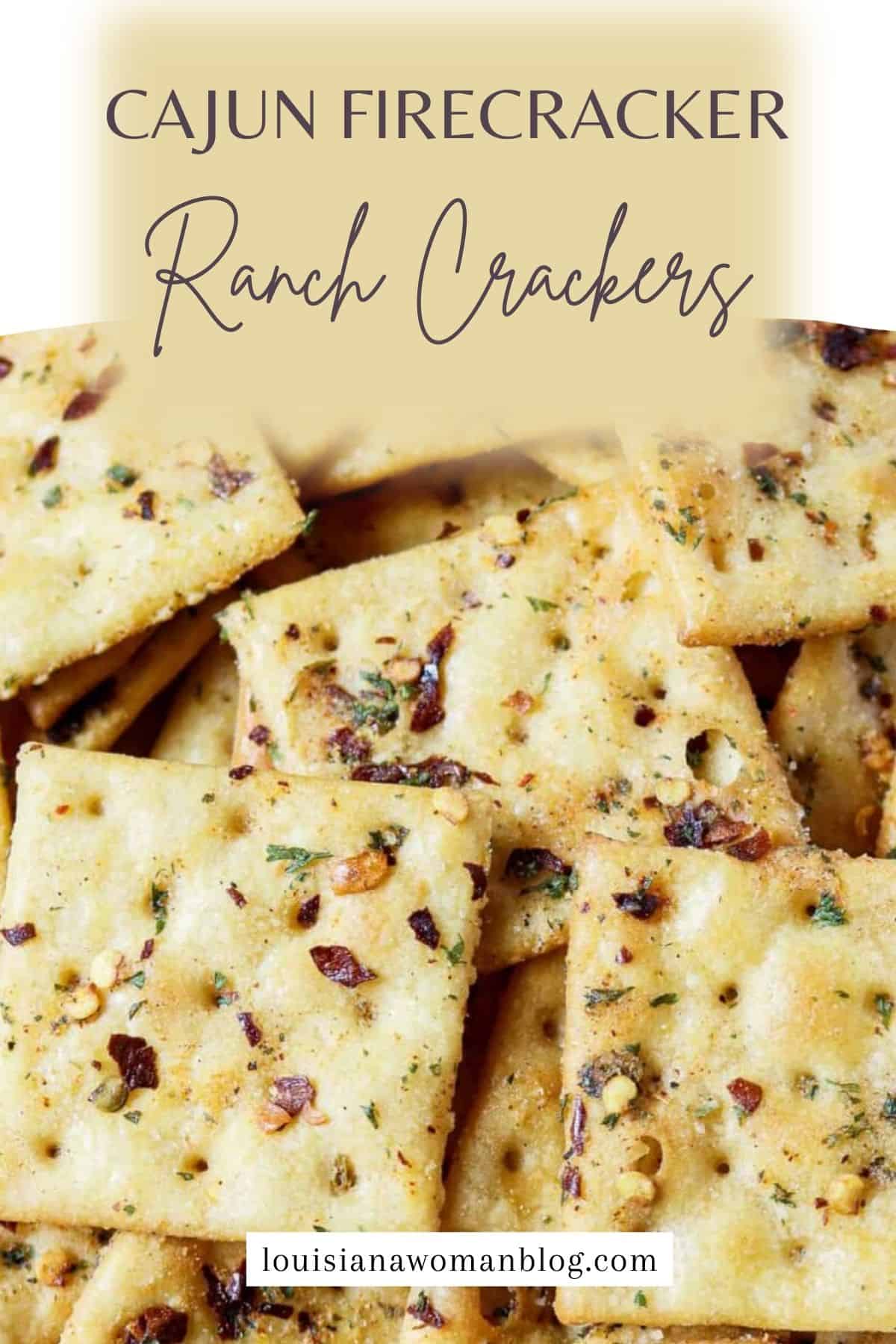 A pile of saltine cackers seasoned with ranch and red pepper flakes.