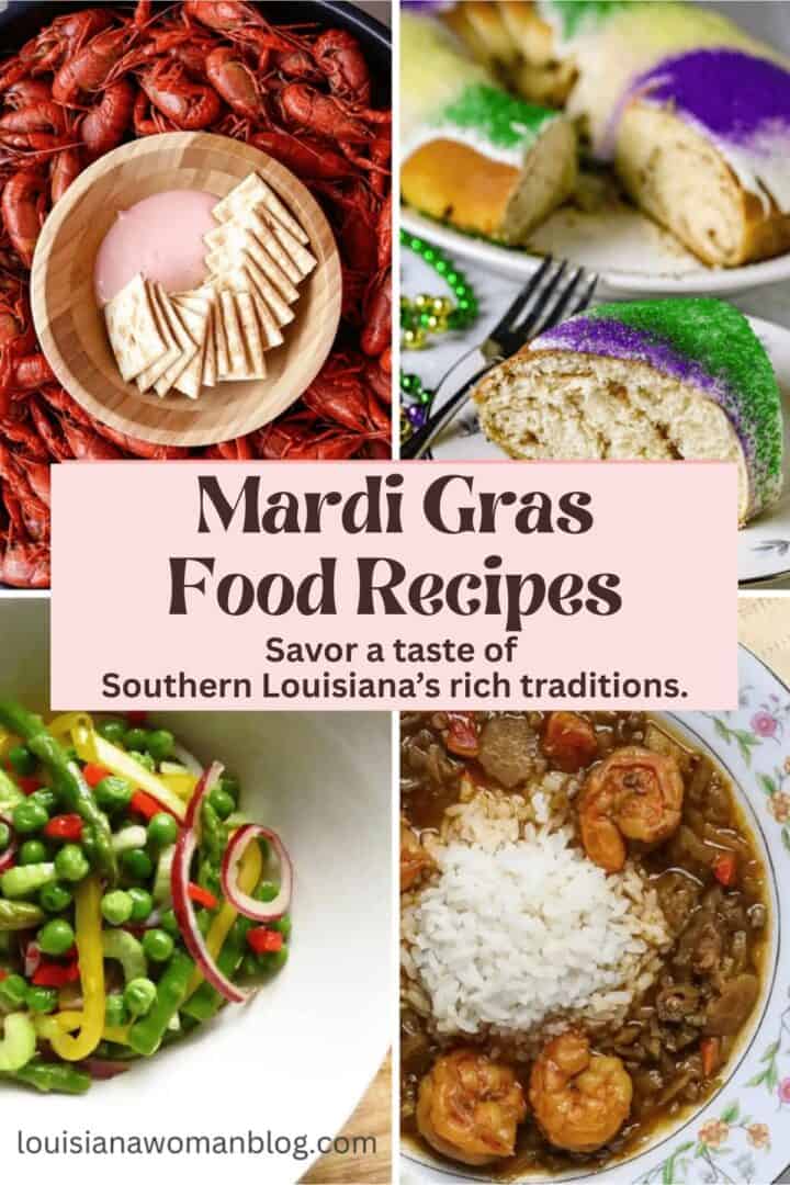 A collage of favorite dishes from Mardi Gras Food Recipes.