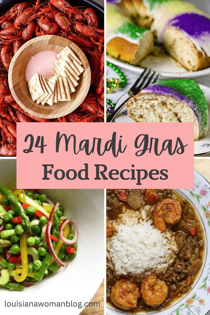 A collage of favorite dishes from 24 Mardi Gras Food Recipes.
