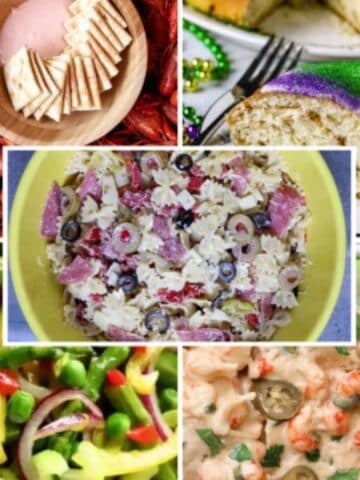 A collage of phots of Mardi Gras foods.