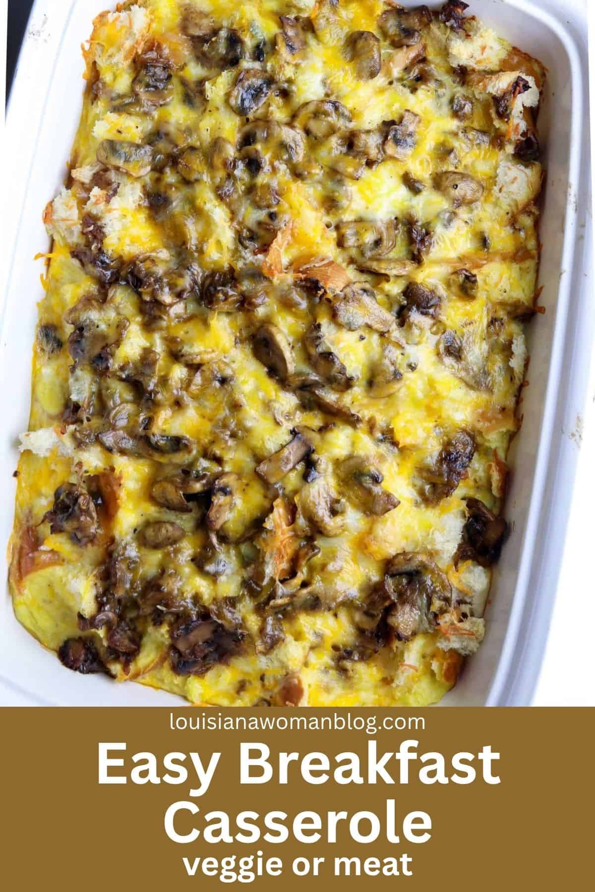 White casserole dish filled with vegetable and egg casserole.