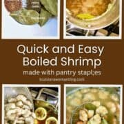 A collage of photos on the process of boiling shrimp.