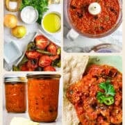 A series of photos for roasting vegetables for salsa for a Pinterest pin.