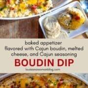 A pinterst pin of 2 photos of boudin dip and a short description.