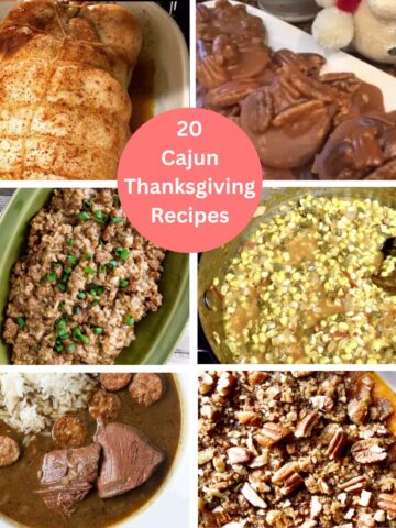 Collage of Cajun dishes for Thanksgiving.