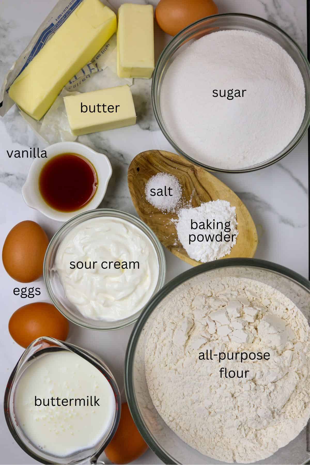 Individual ingredients for a cake.