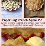 A collage of apple pie pictures and pie ingredients with a French Apple Pie title written across the middle.