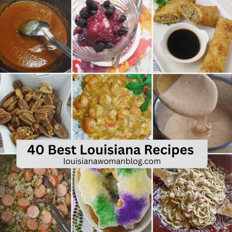 Collage of 40 photos of Louisiana recipes.