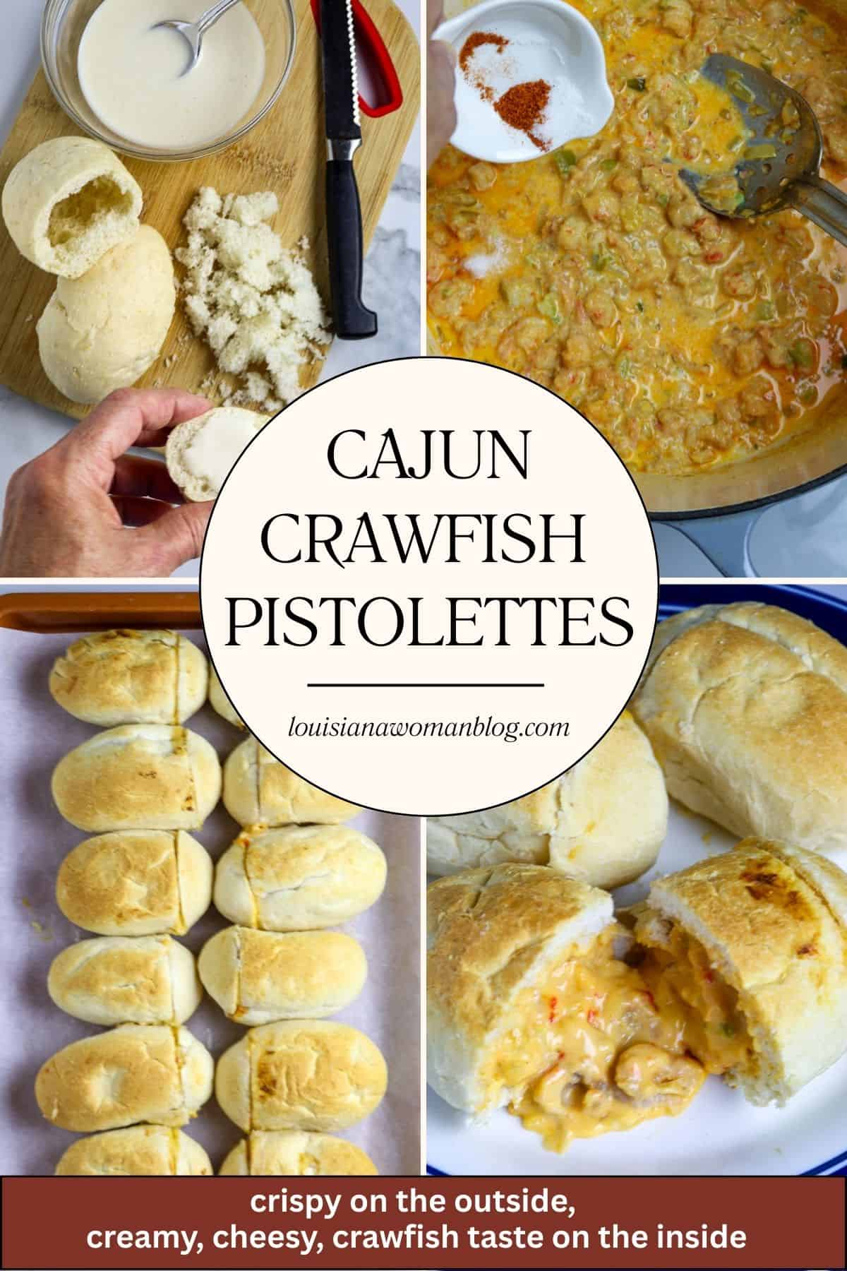 A pinterest text of process shots to prepare Crawfish Pistelettes.