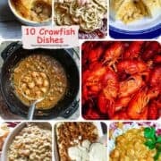 Photo Collage of 10 crawfish dishes for Pinterest.