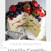Pinterest of the Vanila Gentilly cake. a white cake covered with fresh berries.